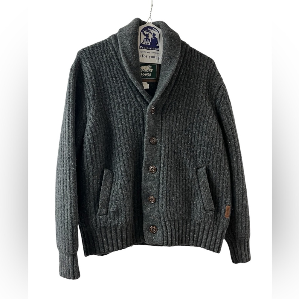 Roots Gray Cardigan Sweater with Shawl Collar